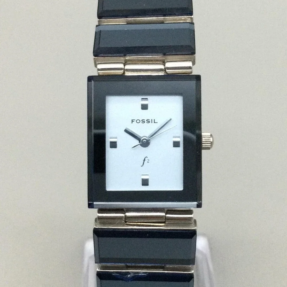 Fossil F2 Womens Watch 19mm Blue Stainless Bracelet ES-9428 New Battery 7.25